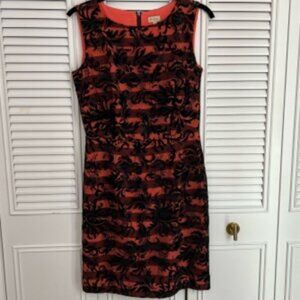 Cremieux Size 4 Orange and Navy Blue Sleeveless Lace Pattern Dress